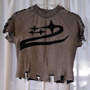 Stylish Brown And BlackFringed Crop Top